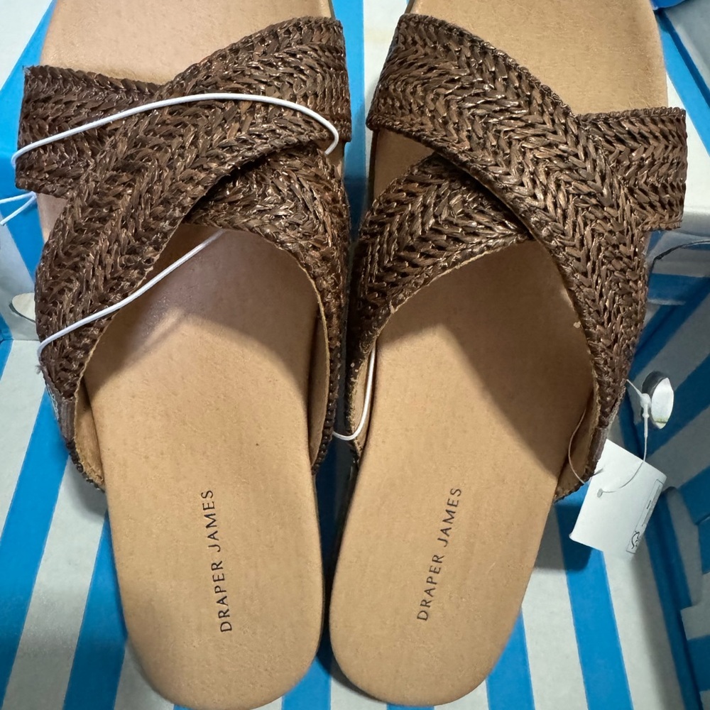 Draper James Tan Woven Slide Sandals